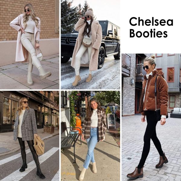 Athlefit Women's Chelsea Boots Fashion Lug Sole Chunky Heel Slip on Elastic Ankle Booties - Image 6